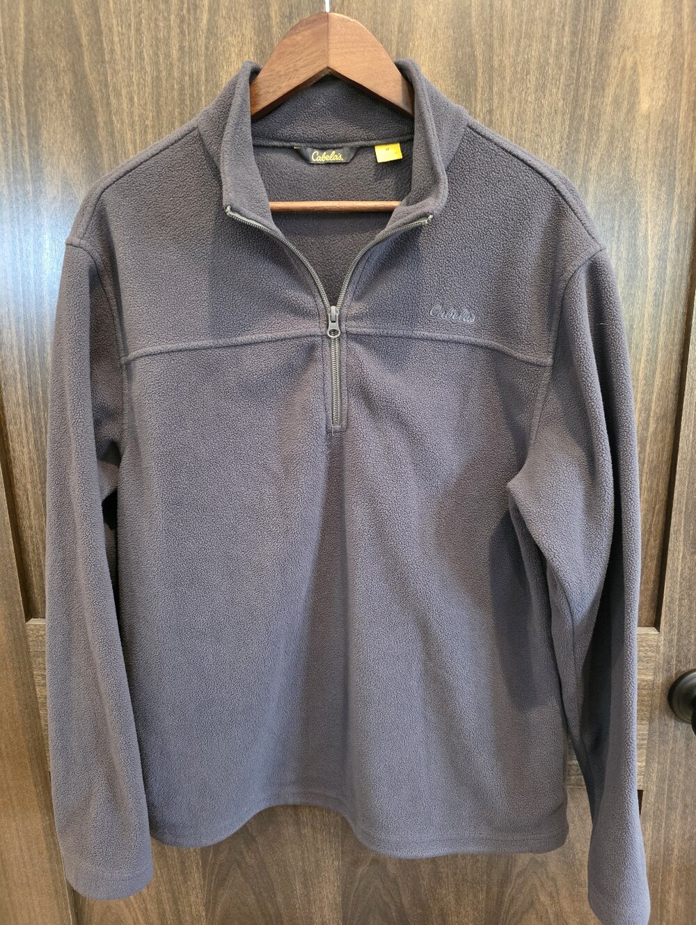 Cabelas Men Medium Fleece Gray Half Zip Pullover Jacket Sweatshirt